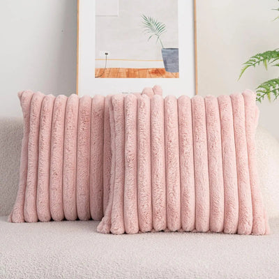 Faux Rabbit Fur Striped Pillow Cover - Pillow Bay
