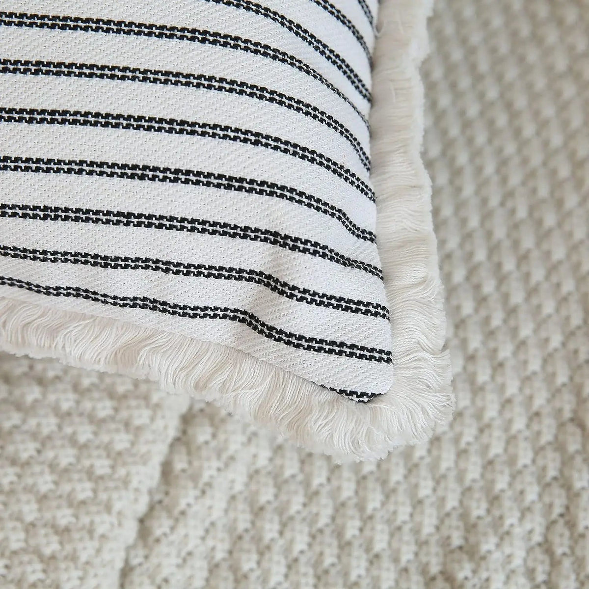 Fringe Striped Cotton Pillow Cover - Pillow Bay