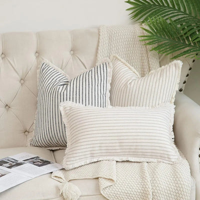 Fringe Striped Cotton Pillow Cover - Pillow Bay