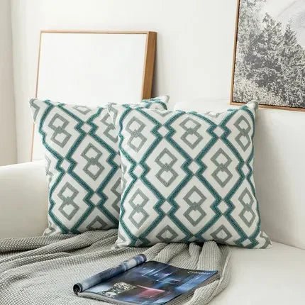 Geometric Floral Embroidered Pillow Cover - Pillow Bay