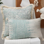 Green Cotton Linen Tassel Pillow Cover - Pillow Bay