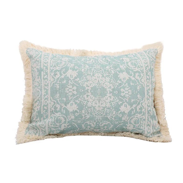 Green Cotton Linen Tassel Pillow Cover - Pillow Bay