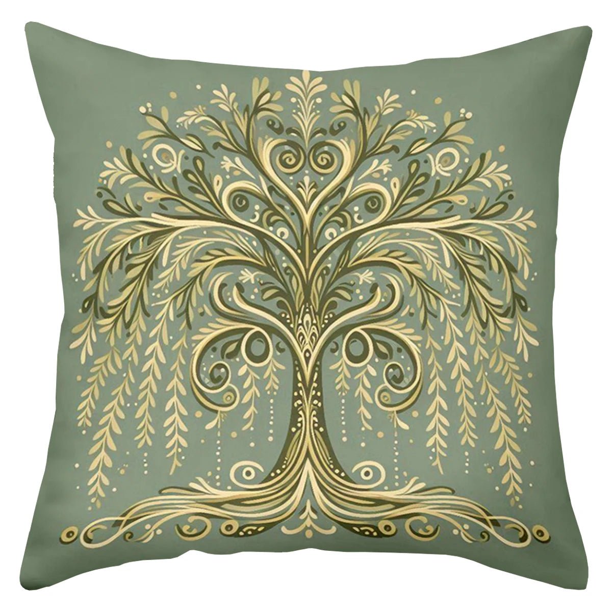 Green Gold Tree Pillow Cover - Pillow Bay