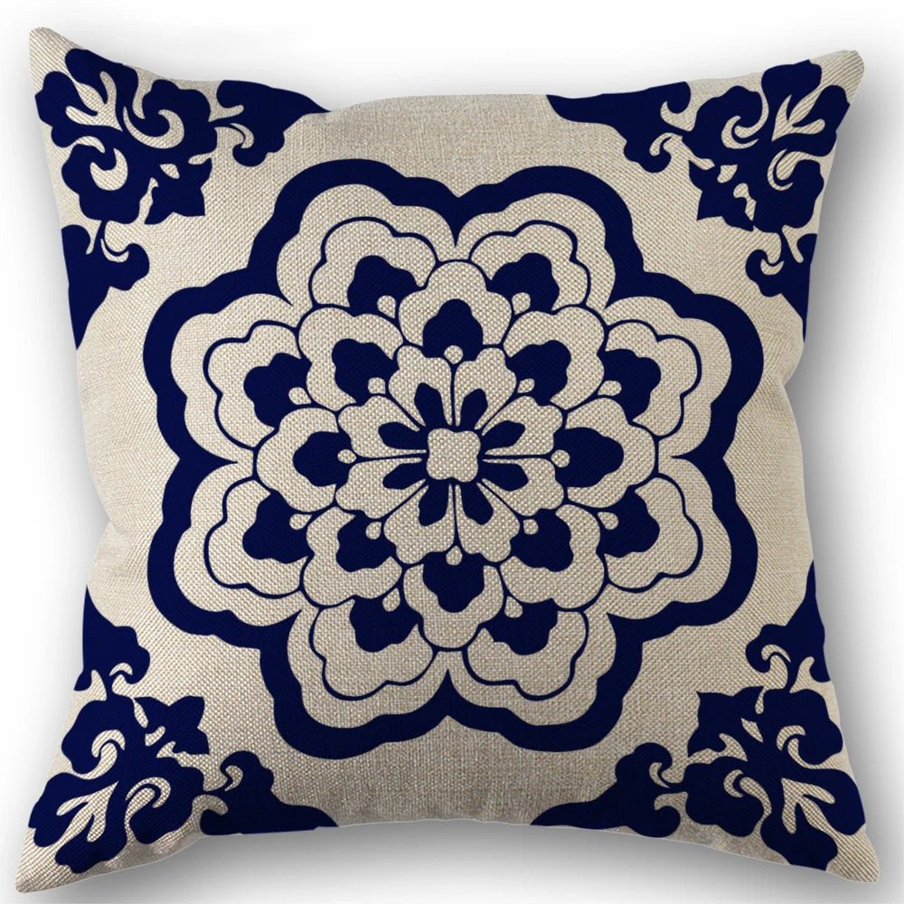 Navy Blue Chinoiserie Floral Pillow Cover - Pillow Bay