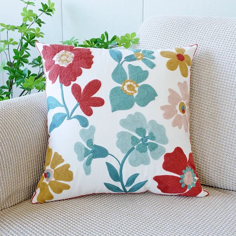 Nordic Floral Embroidered Pillow Cover - Pillow Bay
