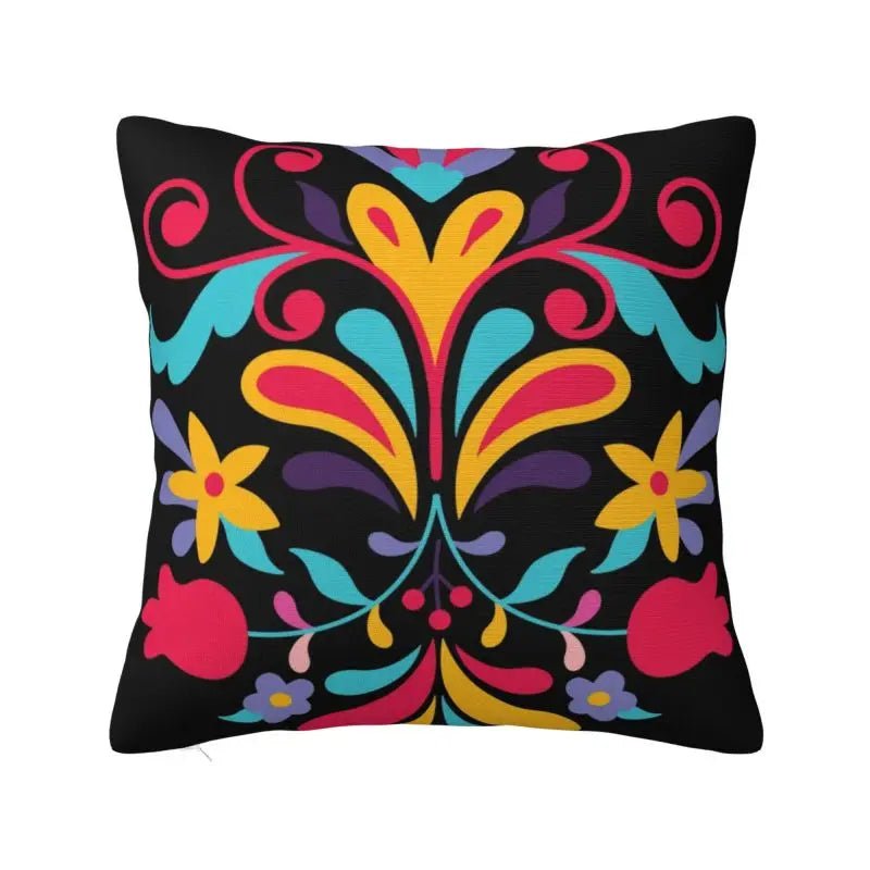 Otomi Floral Embroidered Velvet Pillow Cover - Pillow Bay