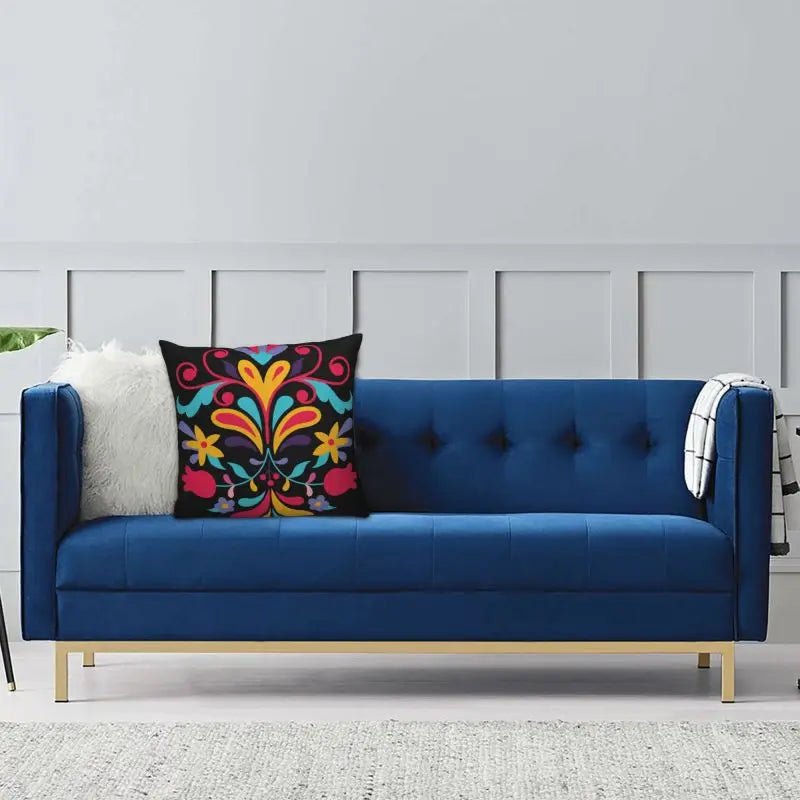 Otomi Floral Embroidered Velvet Pillow Cover - Pillow Bay