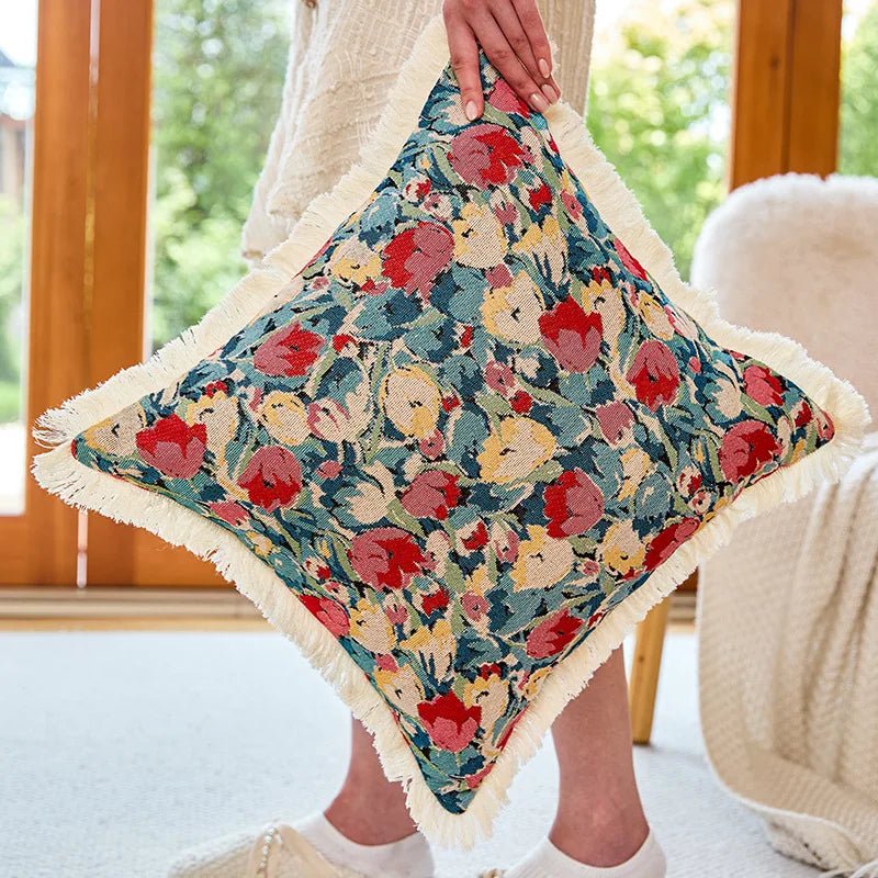 Pastoral Floral Jacquard Pillow Cover - Pillow Bay