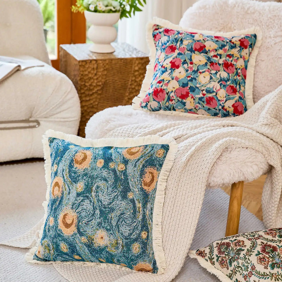 Pastoral Floral Jacquard Pillow Cover - Pillow Bay