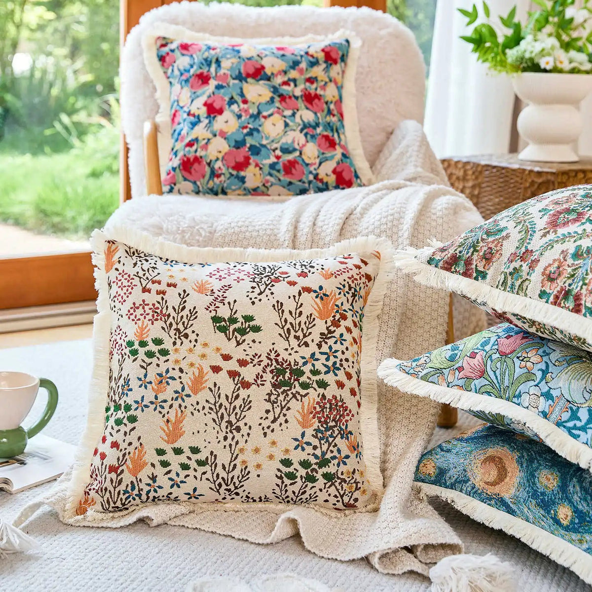 Pastoral Floral Jacquard Pillow Cover - Pillow Bay