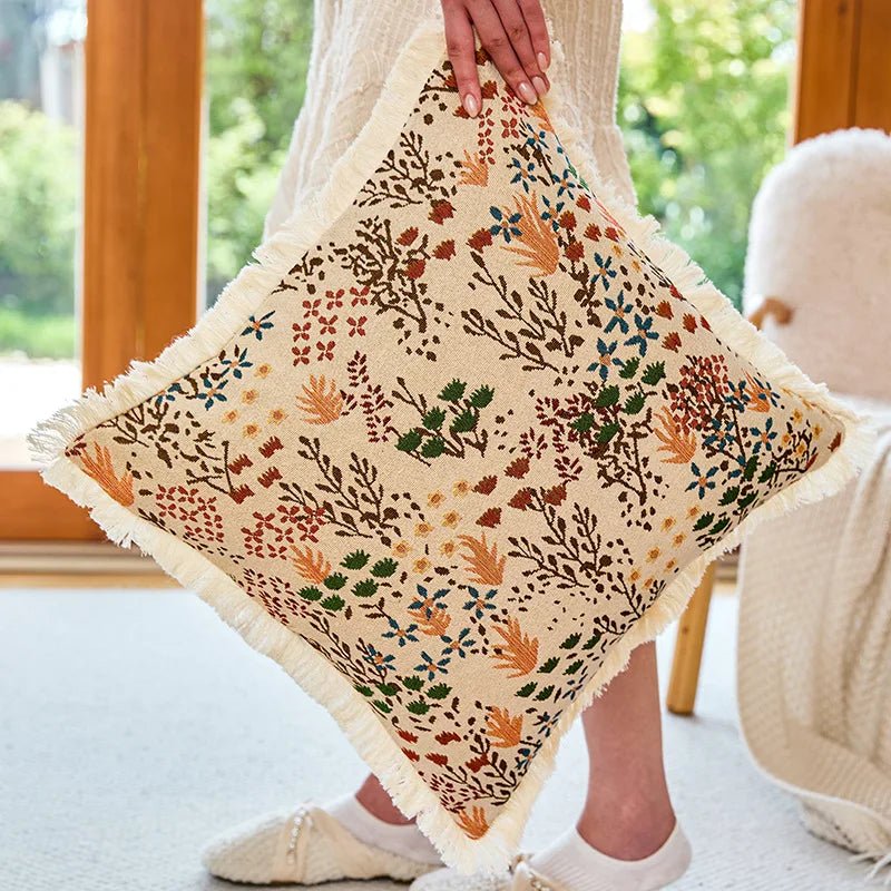Pastoral Floral Jacquard Pillow Cover - Pillow Bay