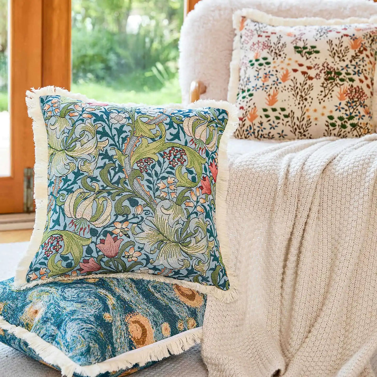 Pastoral Floral Jacquard Pillow Cover - Pillow Bay