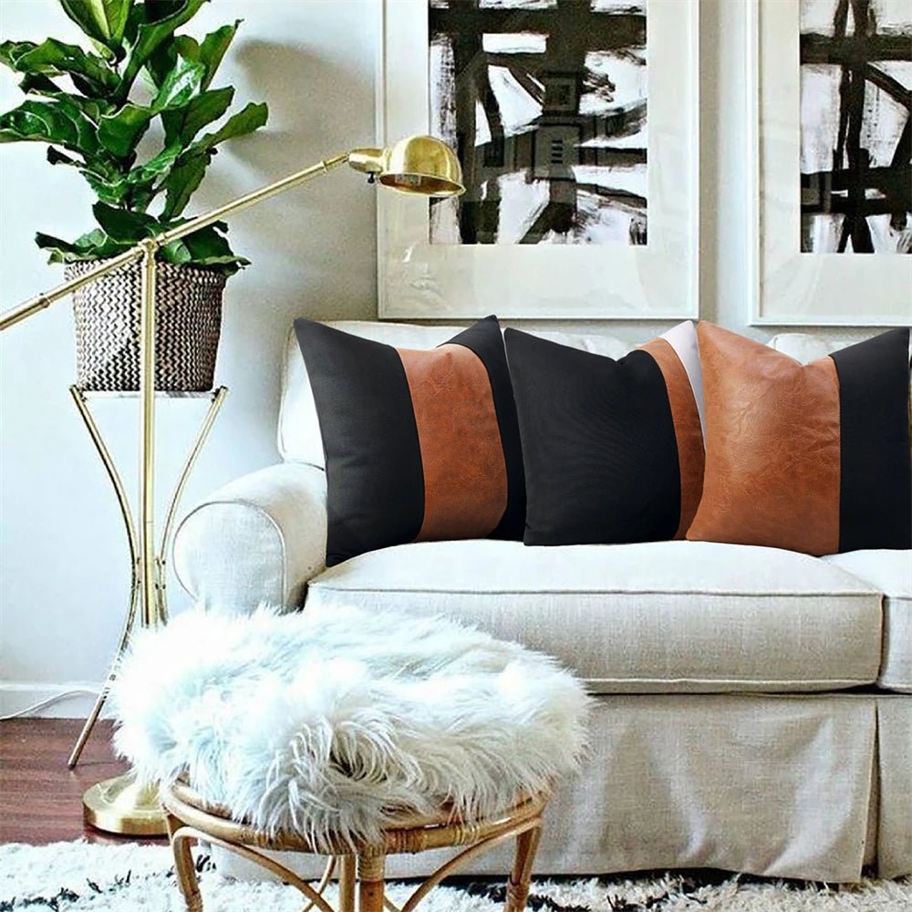 PU Leather Patchwork Pillow Cover - Pillow Bay