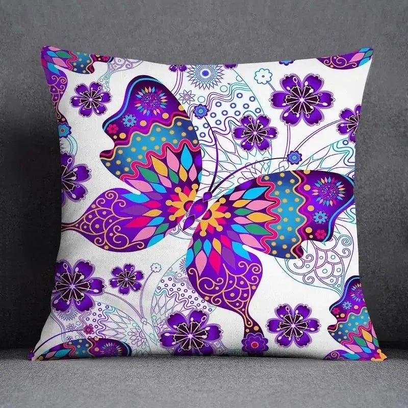 Purple Butterfly Floral Pillow Cover - Pillow Bay