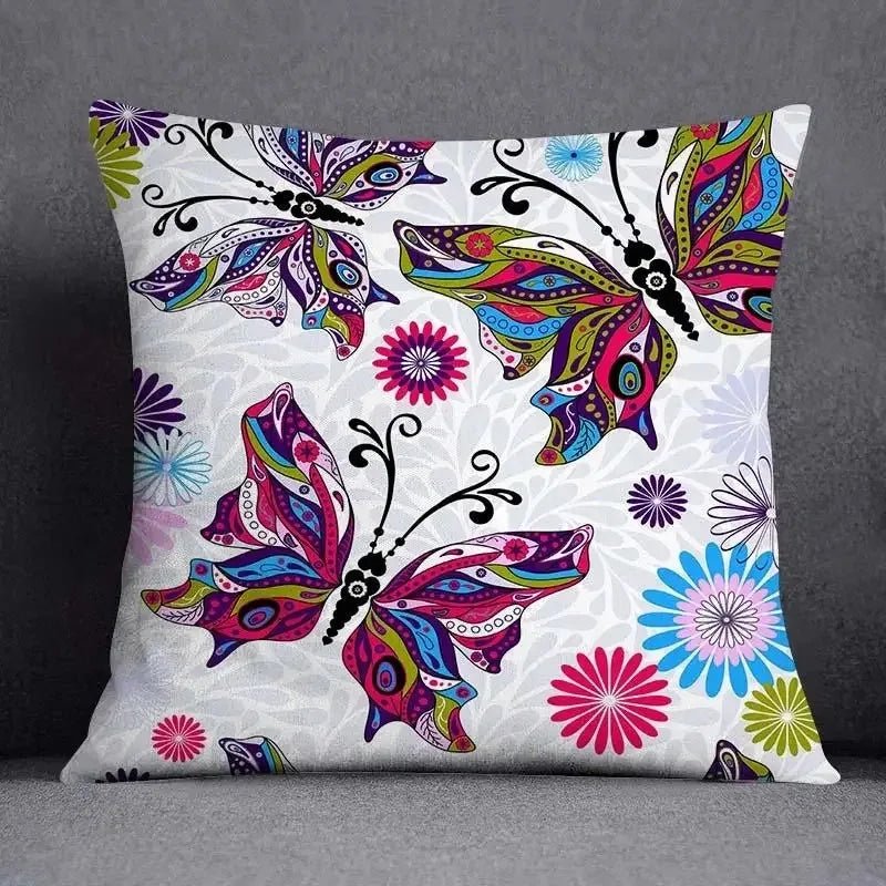 Purple Butterfly Floral Pillow Cover - Pillow Bay