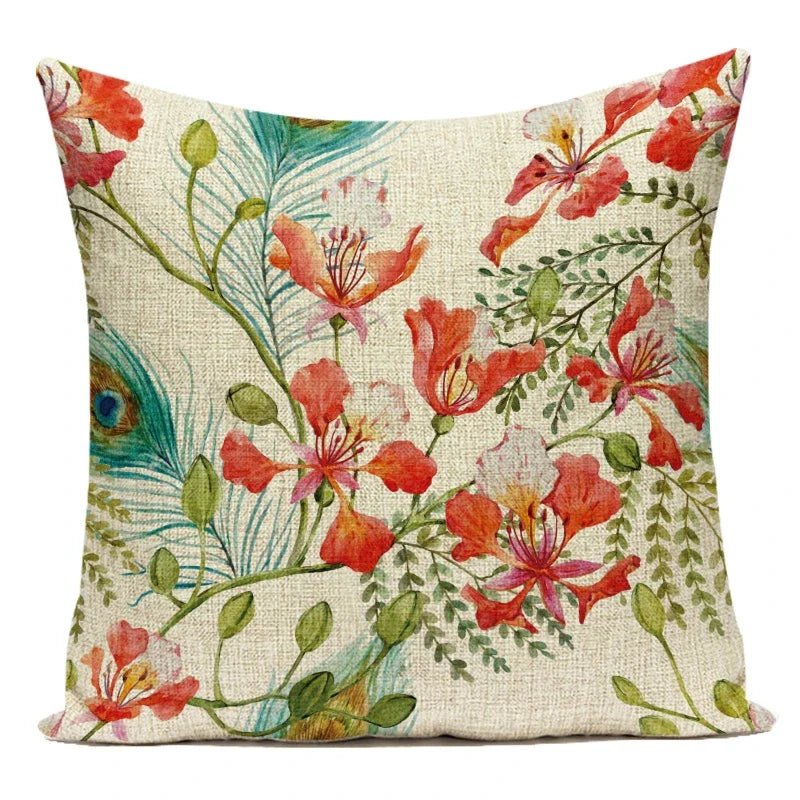 Red Flower Leaf Cushion Cover - Pillow Bay