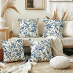 Retro Blue Floral Bird Pillow Cover - Pillow Bay