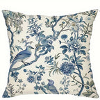 Retro Blue Floral Bird Pillow Cover - Pillow Bay