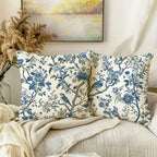 Retro Blue Floral Bird Pillow Cover - Pillow Bay