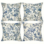 Retro Blue Floral Bird Pillow Cover - Pillow Bay