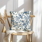 Retro Blue Floral Bird Pillow Cover - Pillow Bay
