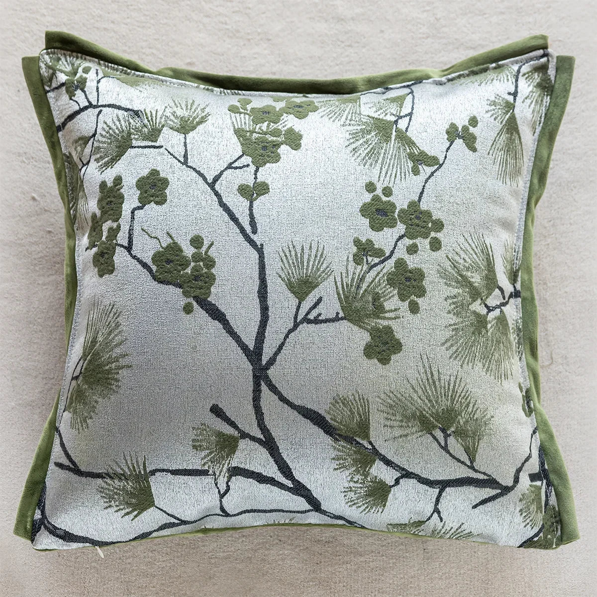 Retro Green Plant Jacquard Pillow Cover - Pillow Bay