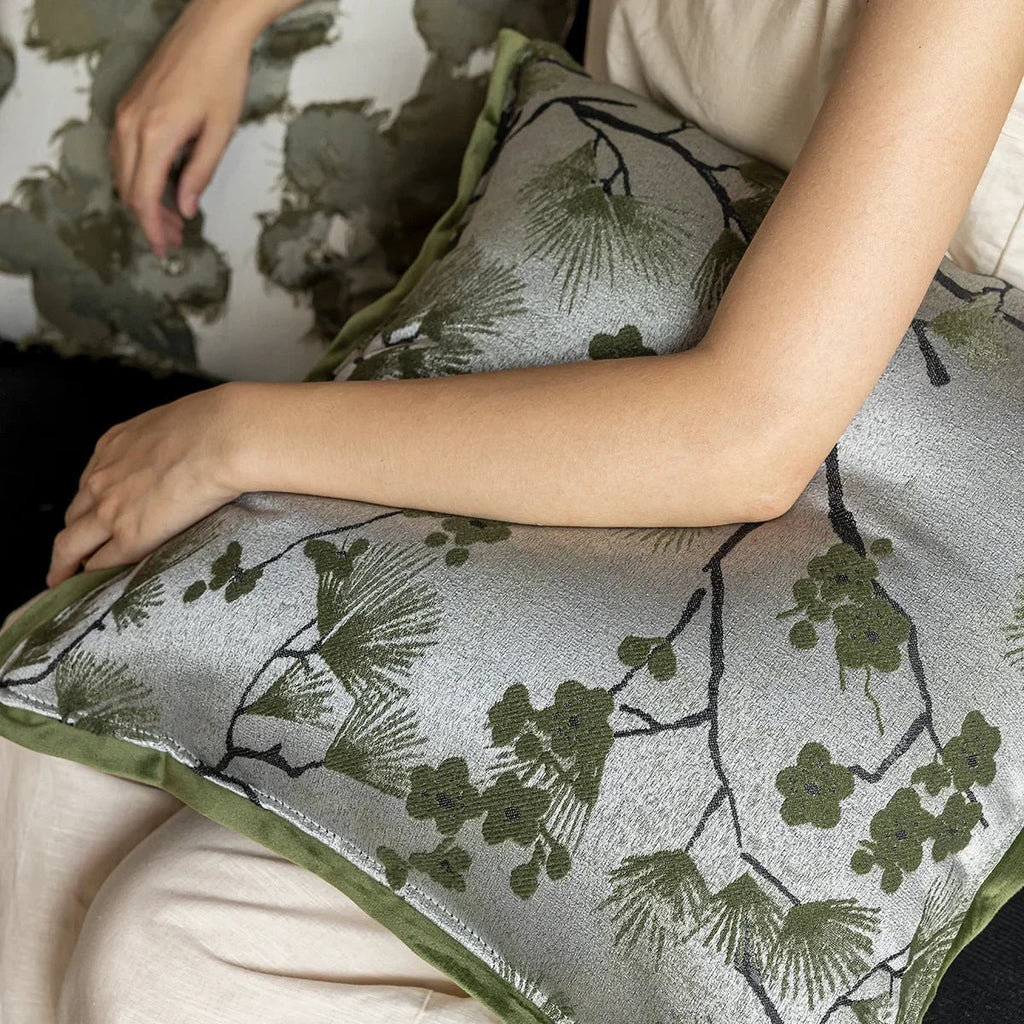 Retro Green Plant Jacquard Pillow Cover - Pillow Bay