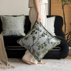 Retro Green Plant Jacquard Pillow Cover - Pillow Bay