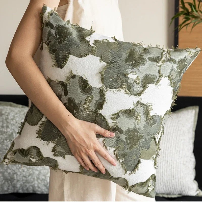 Retro Green Plant Jacquard Pillow Cover - Pillow Bay
