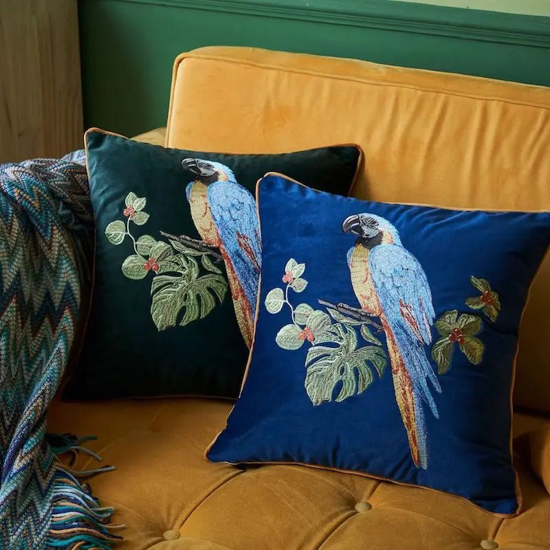 Retro Parrot Embroidered Pillow Cover - Pillow Bay