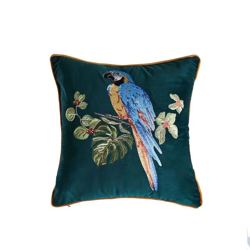 Retro Parrot Embroidered Pillow Cover - Pillow Bay