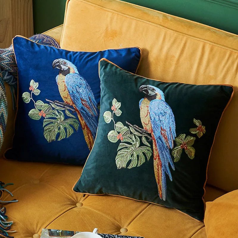Retro Parrot Embroidered Pillow Cover - Pillow Bay