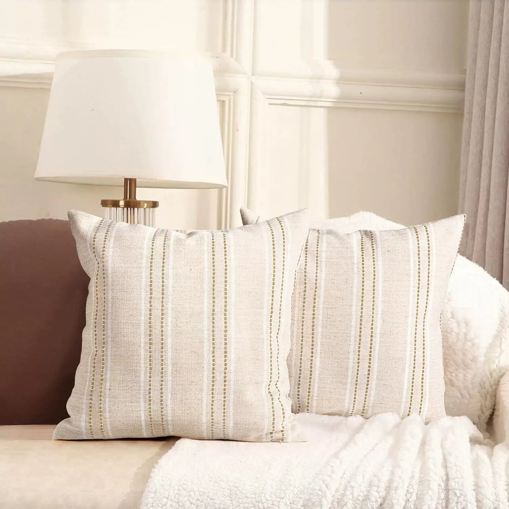 Striped Linen Throw Pillow Covers Set - Pillow Bay