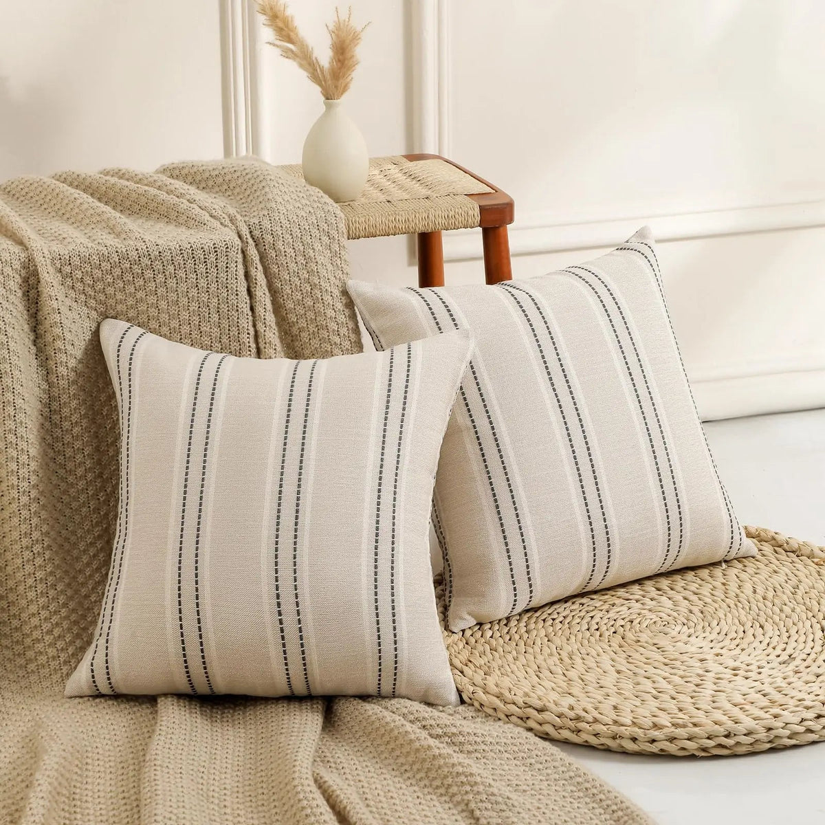 Striped Linen Throw Pillow Covers Set - Pillow Bay