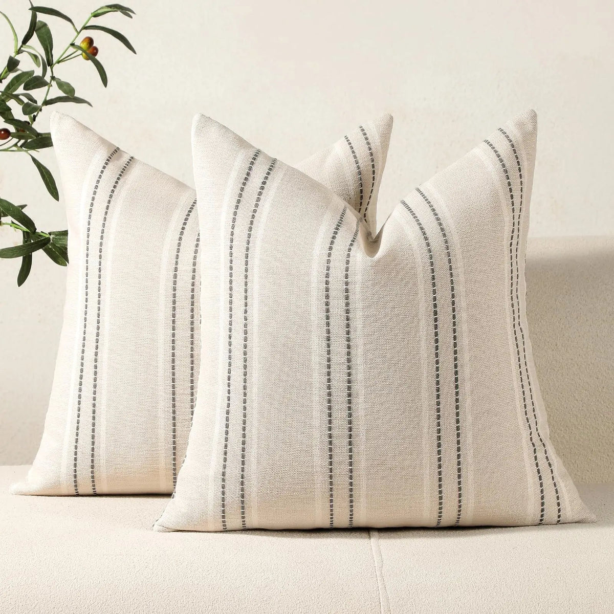 Striped Linen Throw Pillow Covers Set - Pillow Bay