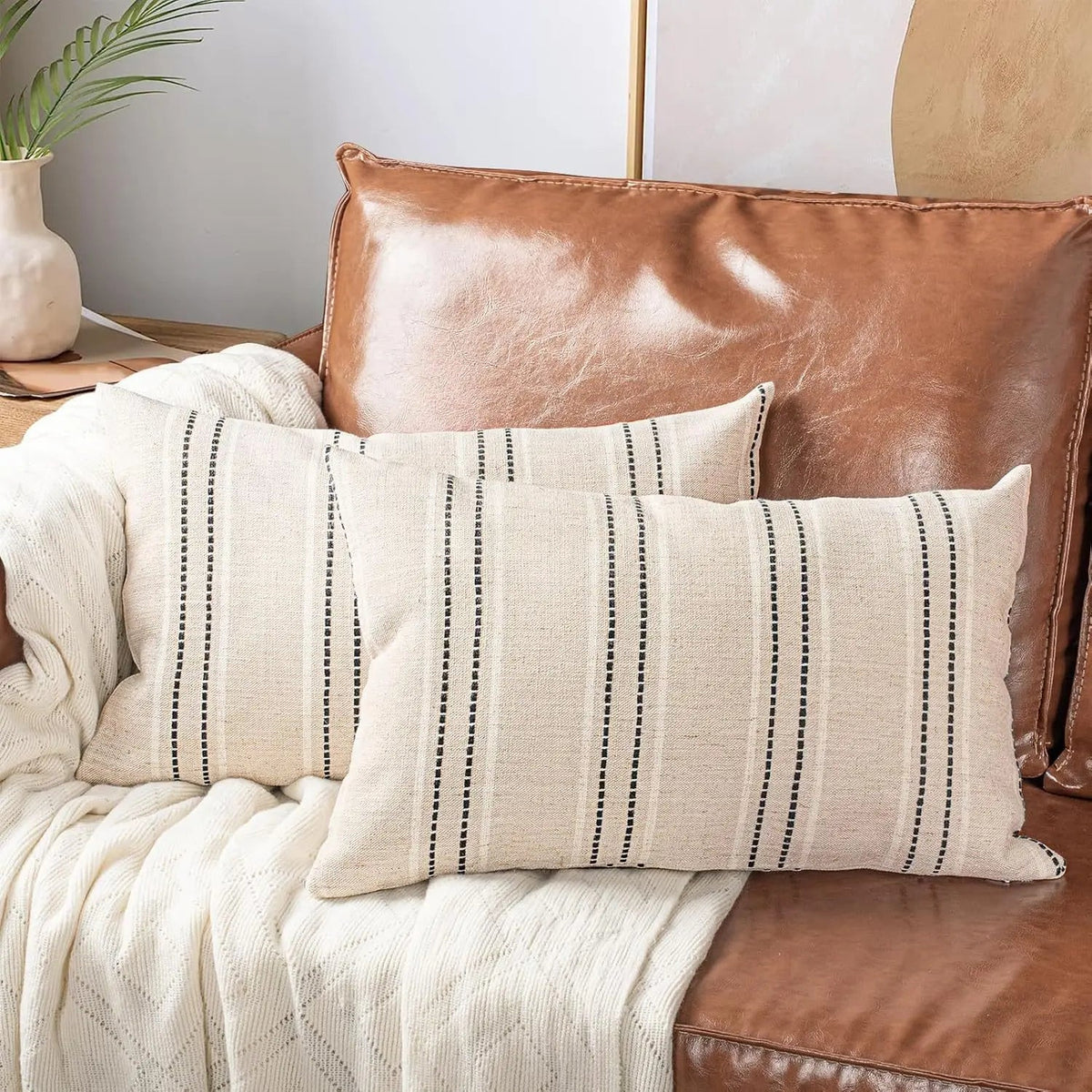 Striped Linen Throw Pillow Covers Set - Pillow Bay