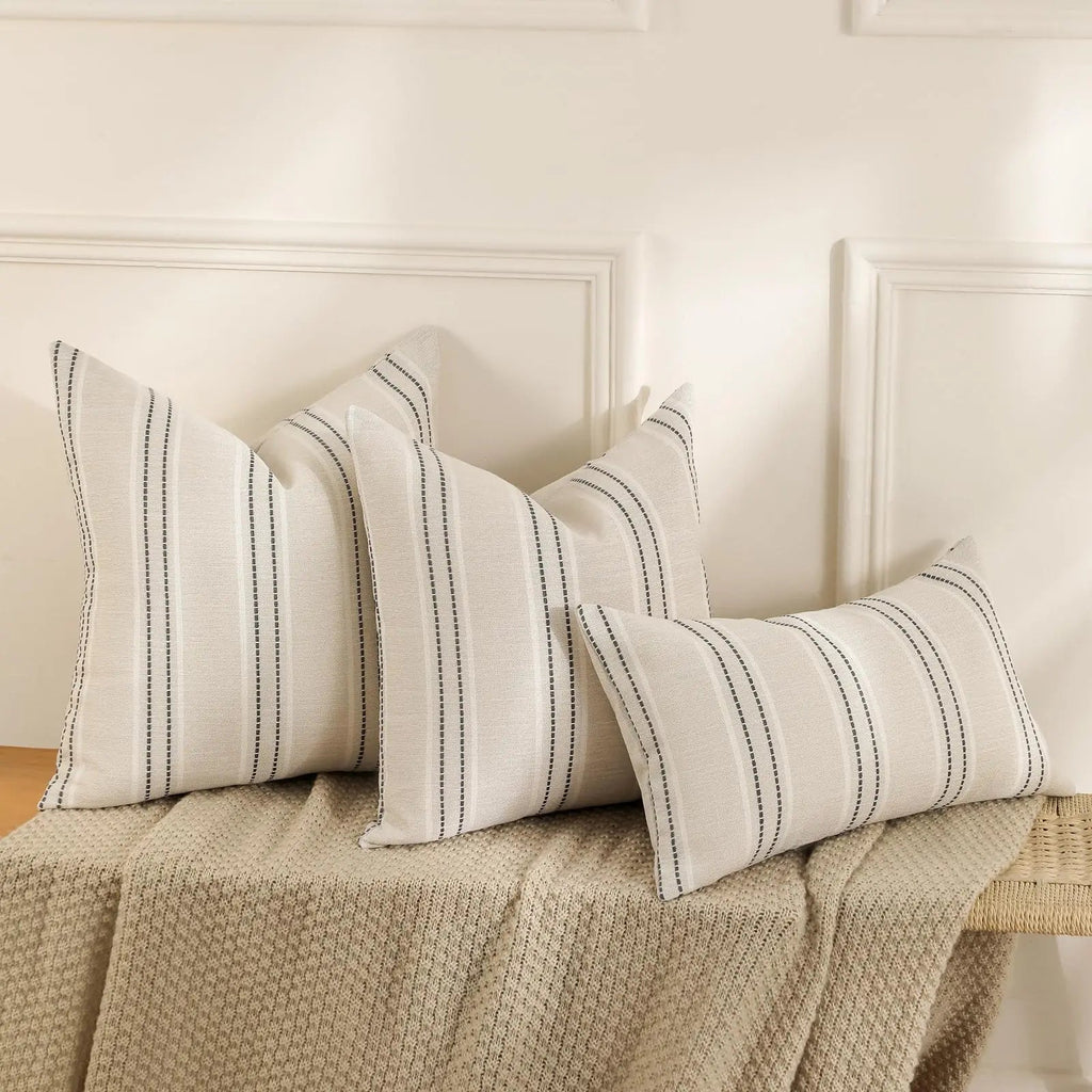 Striped Linen Throw Pillow Covers Set - Pillow Bay