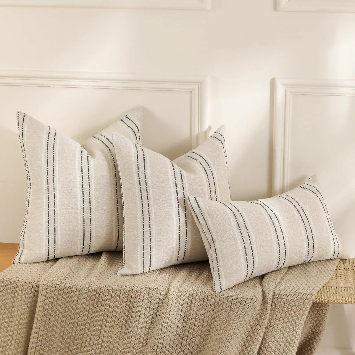Striped Linen Throw Pillow Covers Set - Pillow Bay