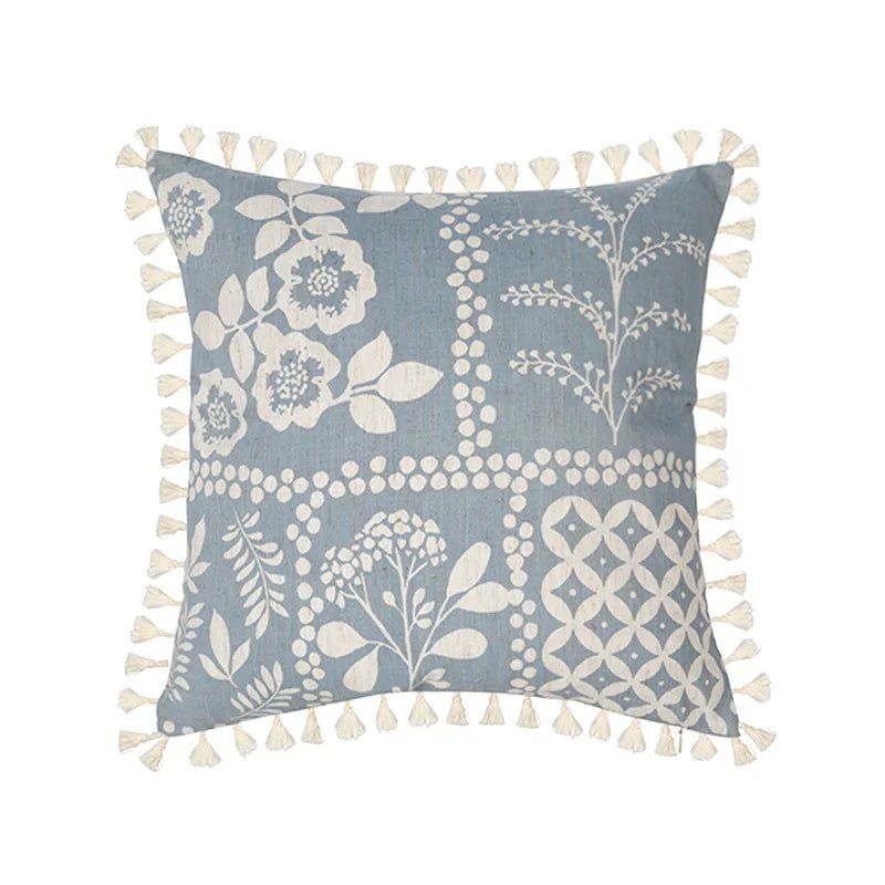 Vintage Blue Green Tassel Pillow Cover - Pillow Bay