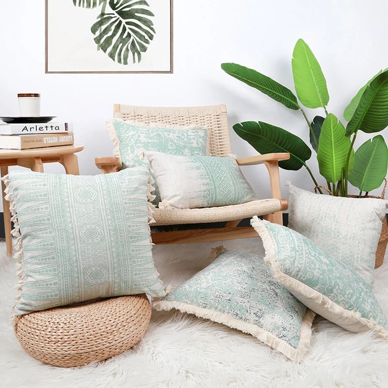 Vintage Blue Green Tassel Pillow Cover - Pillow Bay