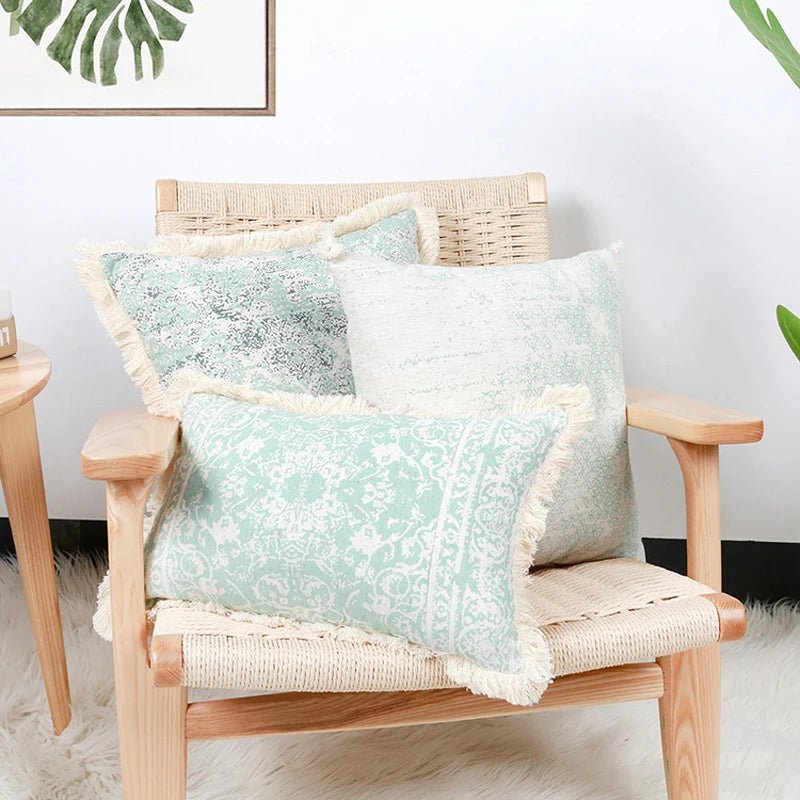 Vintage Blue Green Tassel Pillow Cover - Pillow Bay