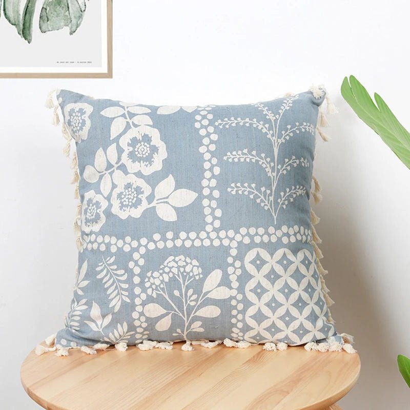 Vintage Blue Green Tassel Pillow Cover - Pillow Bay