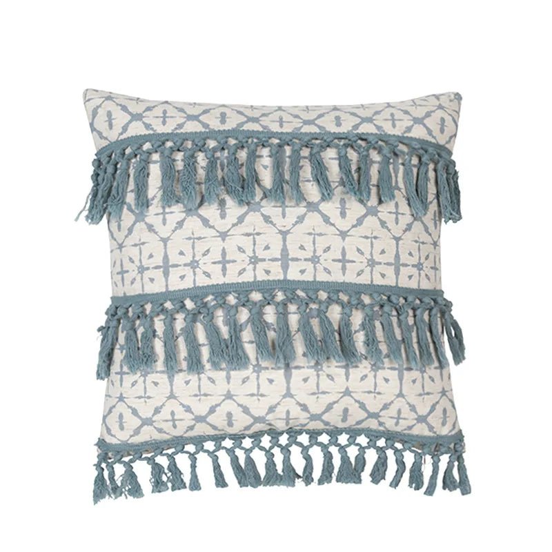 Vintage Blue Green Tassel Pillow Cover - Pillow Bay