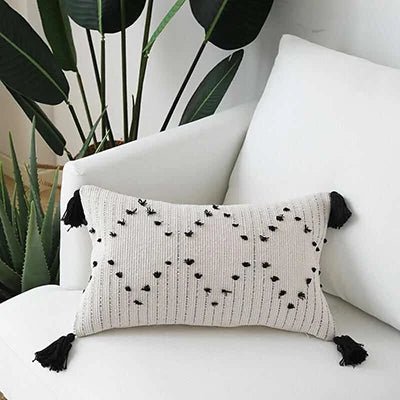White Black Geometric Tassel Pillow Cover - Pillow Bay