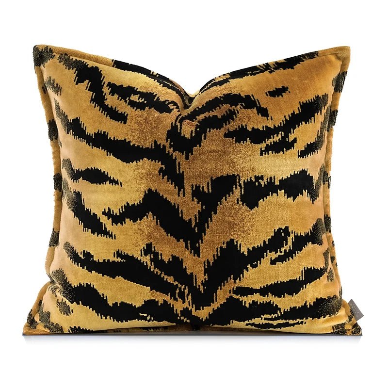Yellow Tiger Stripe Velvet Decorative Throw Pillow Cover - Pillow Bay