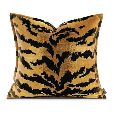 Yellow Tiger Stripe Velvet Decorative Throw Pillow Cover - Pillow Bay