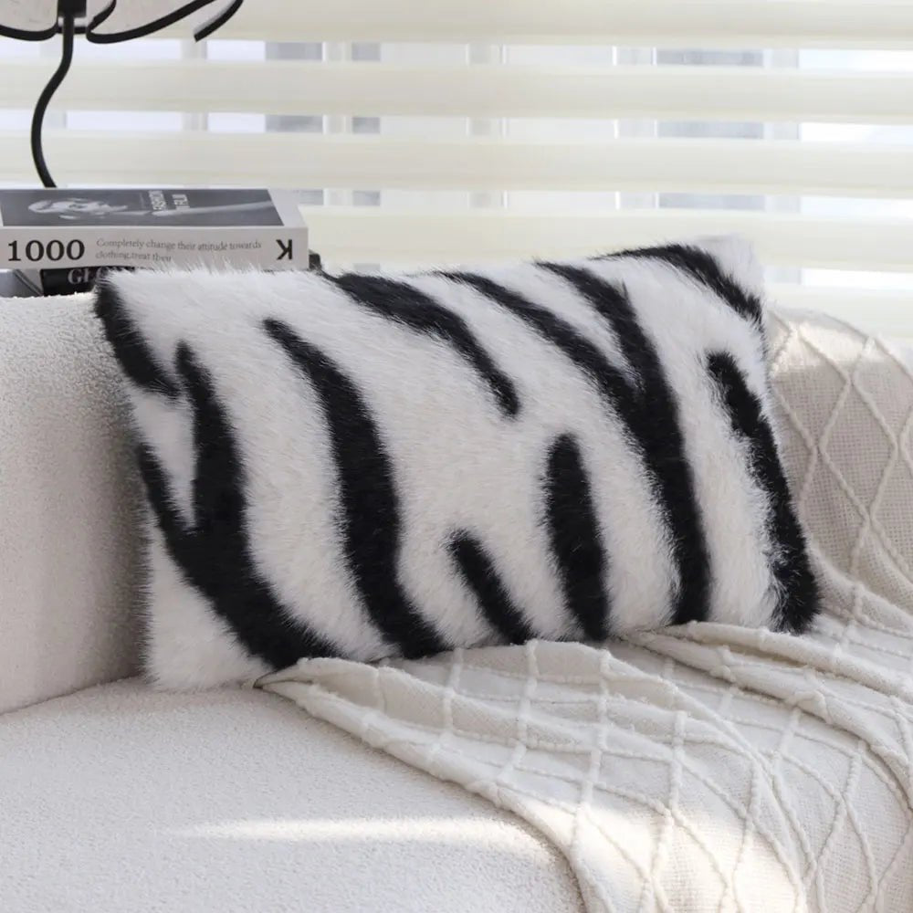 Zebra Print Faux Fur Pillow Cover - Pillow Bay