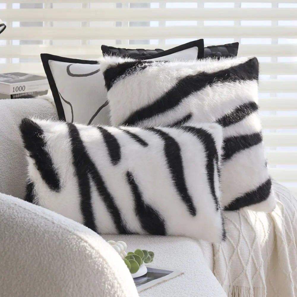 Zebra Print Faux Fur Pillow Cover - Pillow Bay