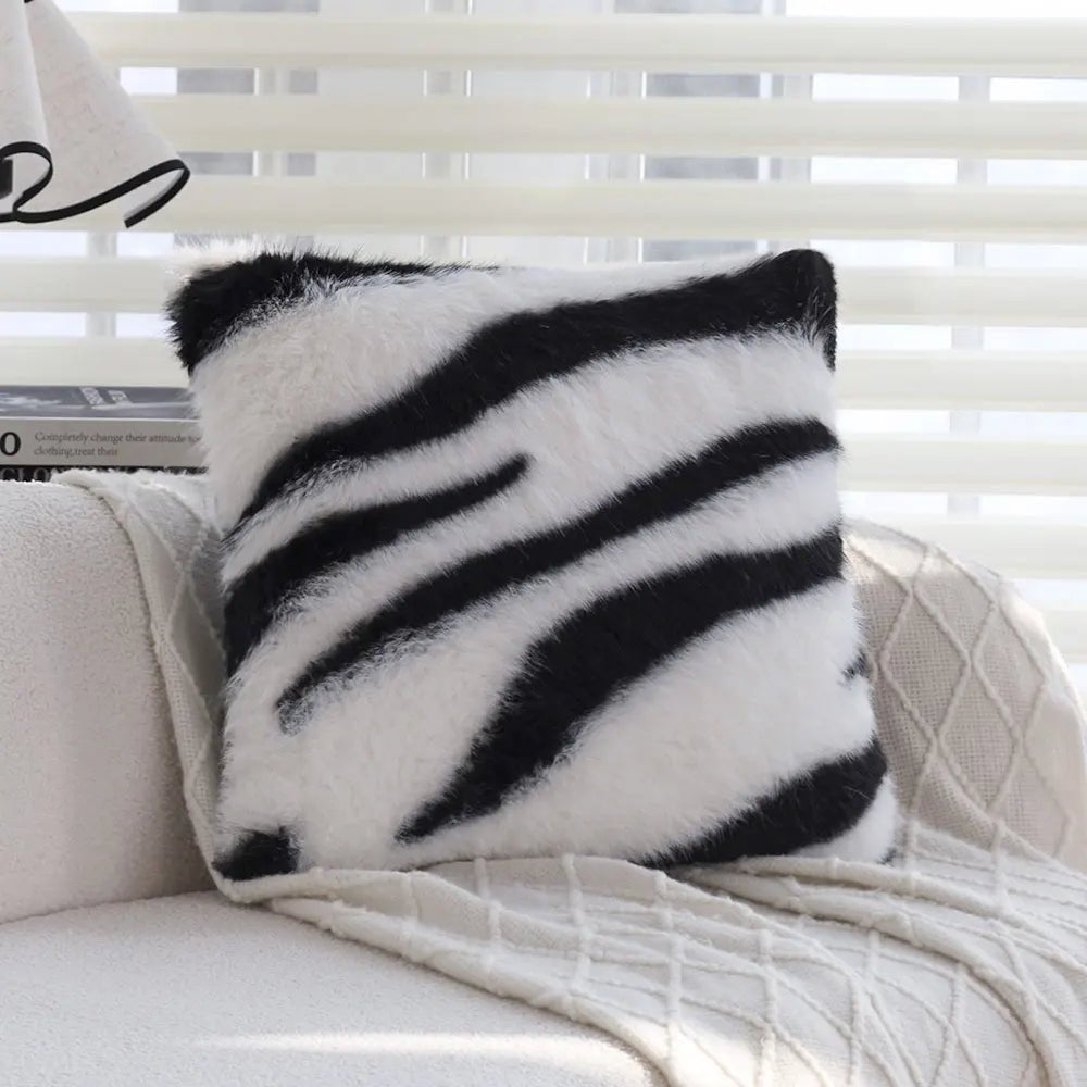 Zebra Print Faux Fur Pillow Cover - Pillow Bay