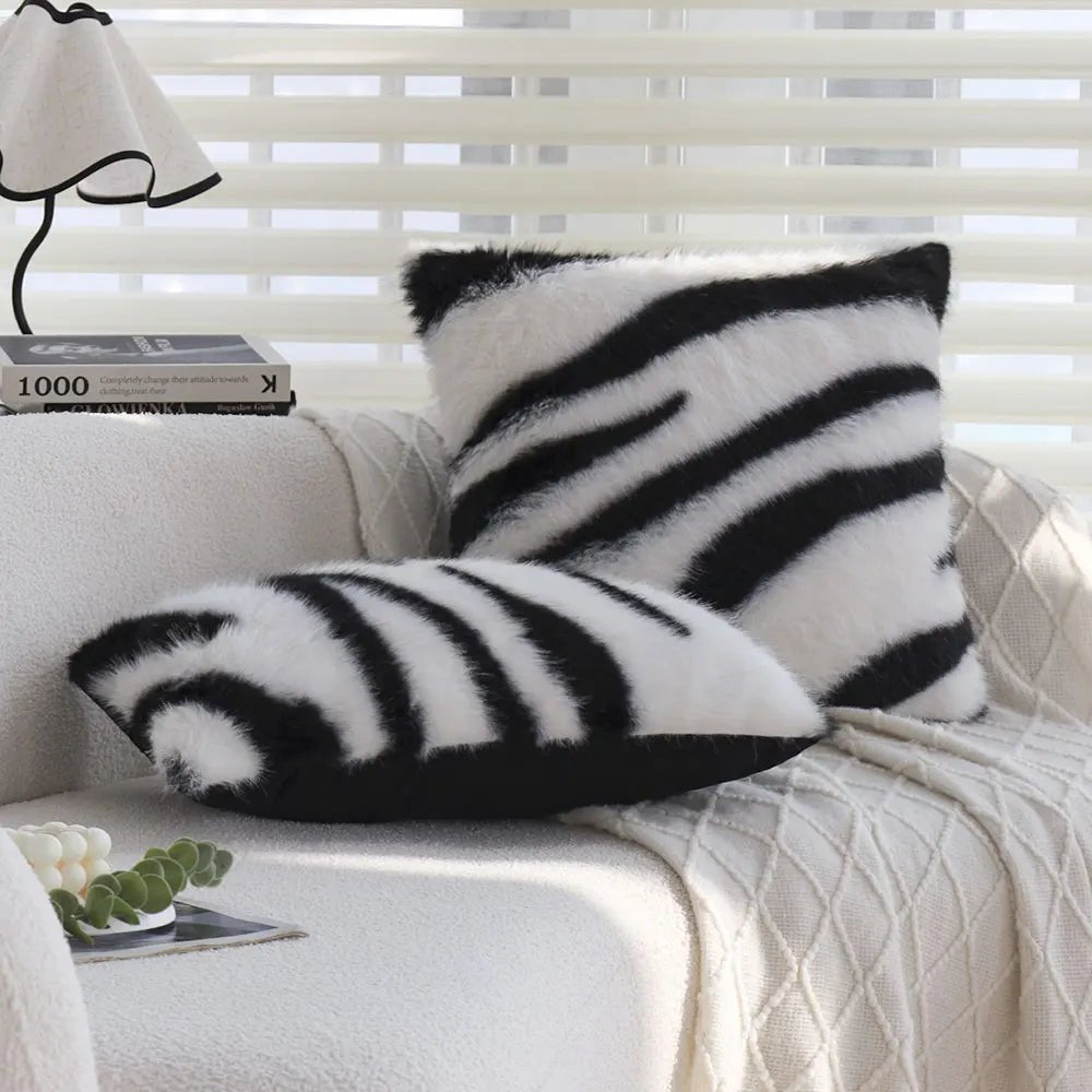 Zebra Print Faux Fur Pillow Cover - Pillow Bay